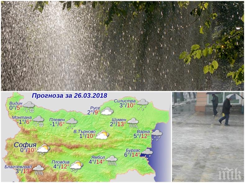 КАПРИЗИ НА ВРЕМЕТО! Температурите скачат, но много дъжд и поледици развалят понеделника