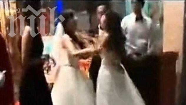 Уникум! Бременна се сби с булката на любовника си на сватбата им (видео)