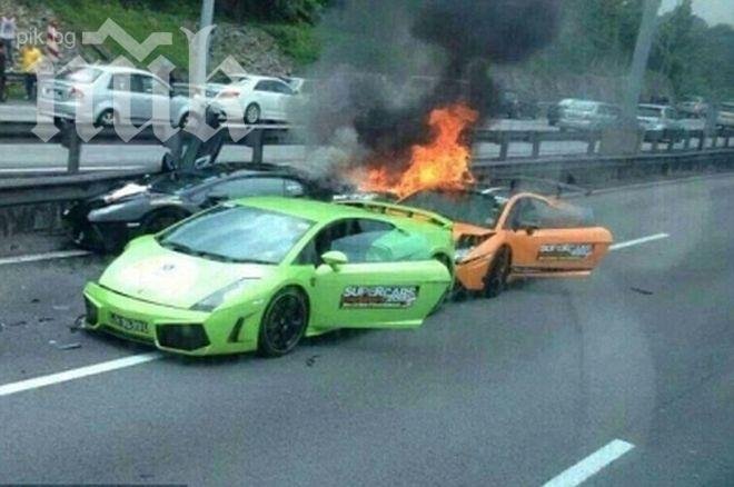 Шок! Три ламборджинита изгоряха на магистрала (уникално видео)