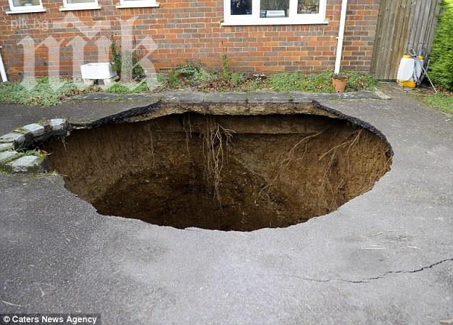 Гигантска дупка погълна кола пред дома на семейство (уникални снимки)