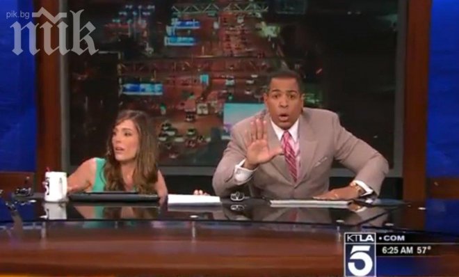Телевизионни водещи се паникьосаха в ефир от холивудското земетресение (видео)