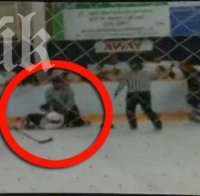 Рефер осакати момче на хокеен мач (видео)