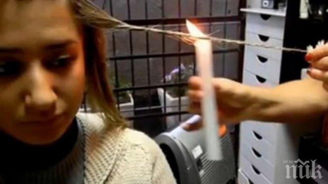 Безумие! Манекенки горят косите си за... красота (видео)