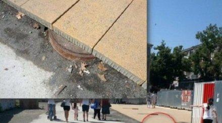 некадърност строят нов тротоар отводнителна шахта снимка