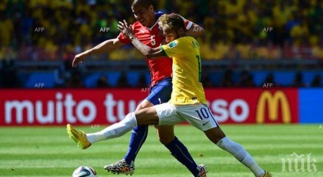 Бразилия и Чили завършиха наравно 1:1, следват продължения
