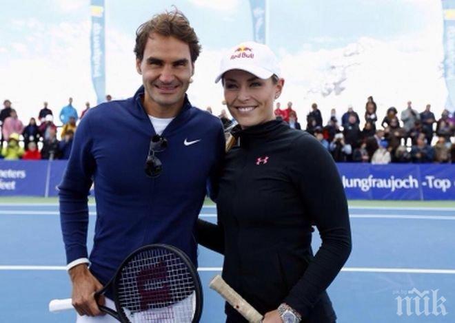 Федерер и Линдзи Вон играха тенис на глетчер (видео + снимки)