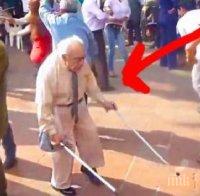 Уникално! Столетник хвърли патериците и се люшна в луд рокендрол (видео)