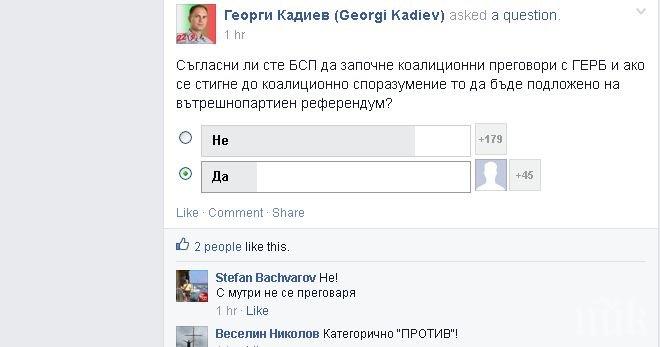 Кадиев взе нещата в свои ръце – пусна анкета във „Фейсбук” дали БСП да преговаря с ГЕРБ! Вижте резултата!