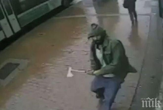 Кървава баня! Ислямист кла с брадва полицаи, застреляха го със седем куршума (снимки + видео)