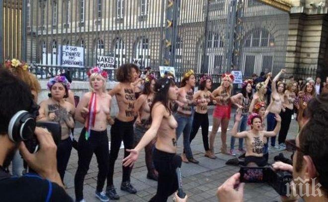 Трийсетина голи мацки от „Фемен” протестираха в Париж