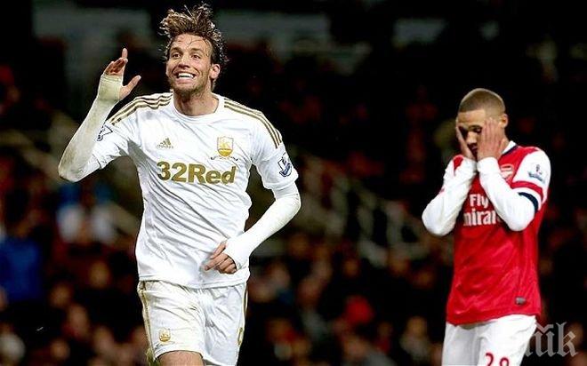 Суонзи шокира Арсенал с обрат и изпревари лондончани във Висшата лига