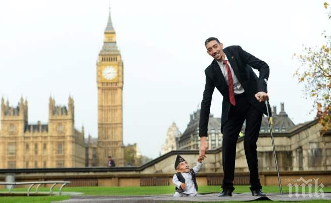 Уникално! Ето как най-високият мъж на планетата се срещна с най-ниския (снимка)