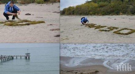 уникално влюбен бургазлия украси самотния плаж водорасли