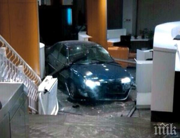 Отчаян бизнесмен блъсна кола в централа на партия