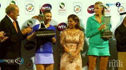 симона халеп спечели турнира дубай става трета света пълен румънци корт снимки