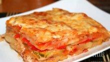 Мусака от картофи и тиквички с бекон