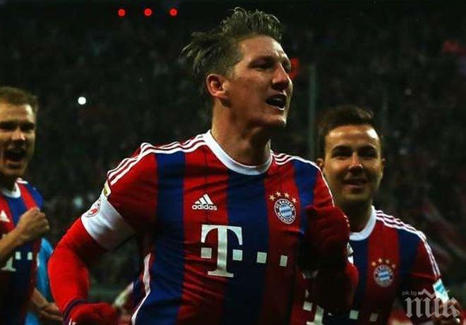 Байерн Мюнхен с трудна победа след гол на Швайнщайгер