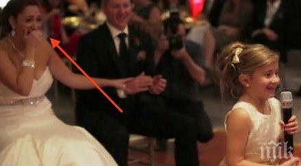 годишно момиче става стола време сватбено празненство следват две минути тишина после всички доволни