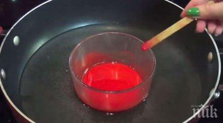 разтопи един червен пастел печката крайният резултат опиташ