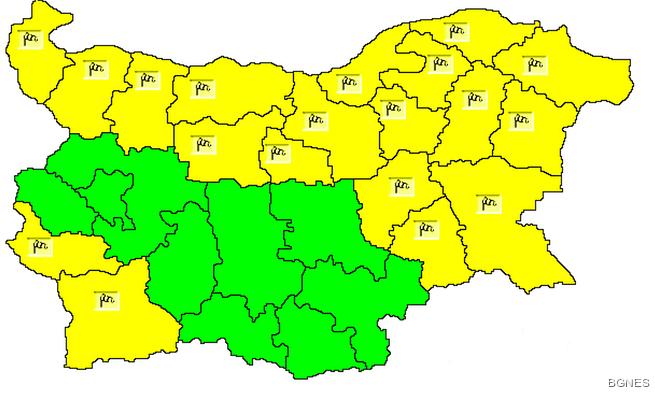 Жълт код в 19 области заради силен вятър