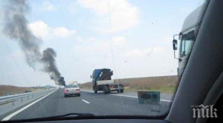 извънредно пик огнен магистрала тракия кола пламна факла шофьорите паника гледката видео