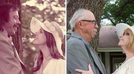 възрастна двойка иска докаже годините нищо променило двойка показва снимки години разлика