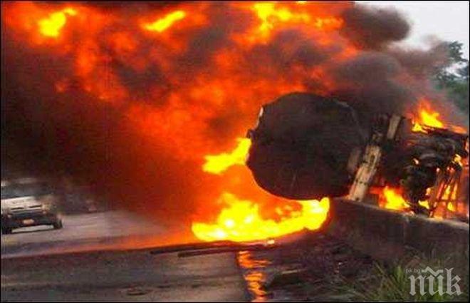 Ужас! Катастрофа и пожар на цистерна на път в Монтанско, има загинали! (обновена)