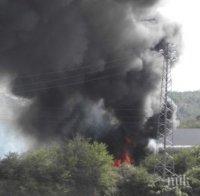 Огнен ад на изхода на Кюстендил! Горят сухи треви и храсти
