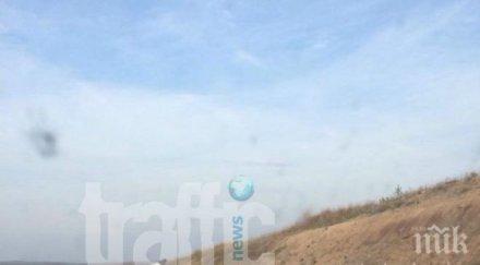 страховита катастрофа магистрала тракия бус обърна удар джип снимка