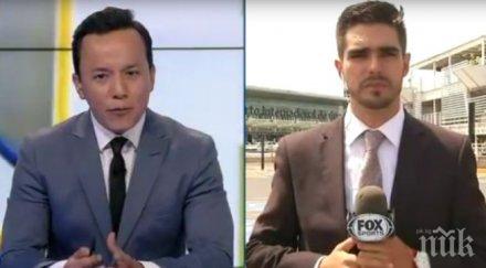 кола блъсна репортер време пряко предаване видео