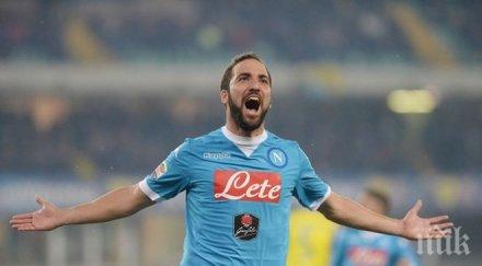 головата машина гонсало игуаин донесе четвърта поредна победа наполи