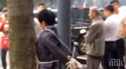 баща завърза улична лампа перверзник преследвал дъщеря видео