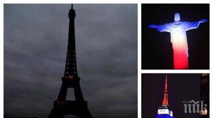 социалните мрежи гърмят градът светлината потъне мрак останалият свят свети молитва париж новото съм шарли зоват битка снимки