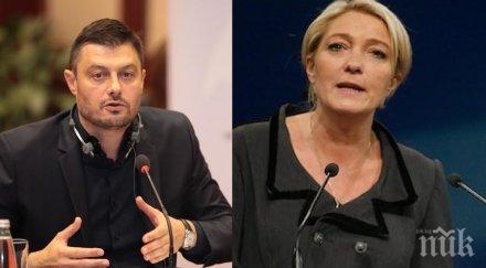 лидерът френските националисти марин льо пен топло благодарствено обръщение бареков подкрепата атентатите париж