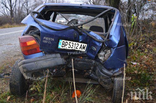 Адско автомеле край Враца, кола изхвърча от пътя и помете храсти и дървета