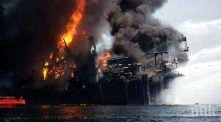 спасяват хеликоптер работниците горящата петролна платформа каспийско море