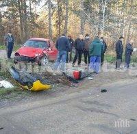 Такси с кметица вътре се заби в кола край разклона за Тишевица (снимки)