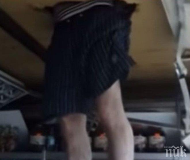 Карък! Крадец се заклещи в тавана на магазин– закопчаха го (видео)