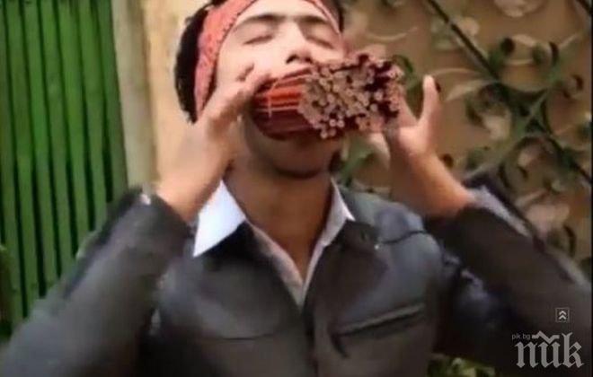 Рекорд! Непалец изуми света, напъха си в устата 138 молива (видео)