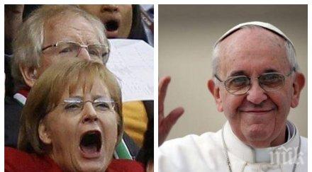 гръмна световен скандал меркел бясна папата звъннала разгневена сравнил европа бездетна жена
