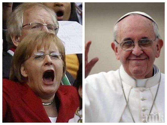 Гръмна световен скандал! Меркел бясна на Папата! Звъннала му разгневена, защото е сравнил Европа с бездетна жена