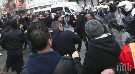 вълнения брюксел полицията разпръсква водни оръдия ултрадесни демонстранти