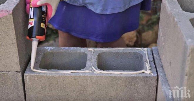 Тази жена пръска лепило и боя върху бетонни блокове. Резултатът накара гостите да се почувстват страхотно!