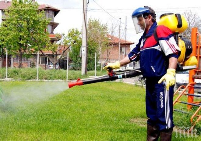Пръскат тревните площи срещу кърлежи и бълхи