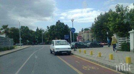 паркира хем велоалеята хем насрещното