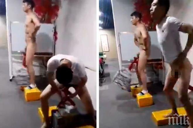 Брутален хит! Нова мода в Китай - люлеене на тежести с тестиси (ШОКИРАЩИ СНИМКИ И ВИДЕО 18+)