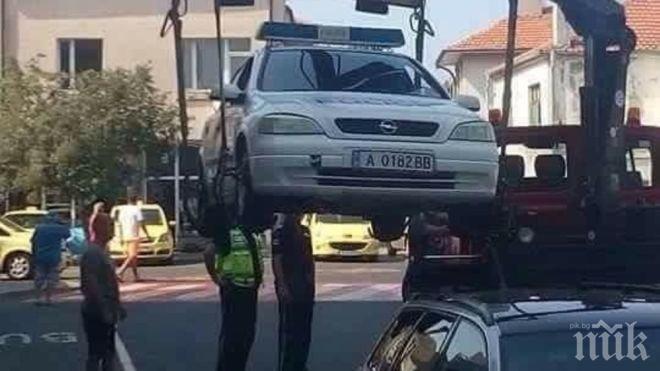 Всичко под ножа! Паяк не прости и на патрулка в Поморие 