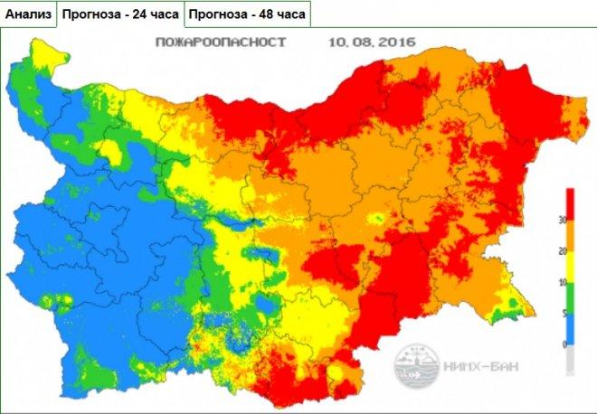 НИМХ предупреждава: Мощна огнена стихия грози 16 области в страната! Вижте къде може да пламнат унищожителни пожари (КАРТА)