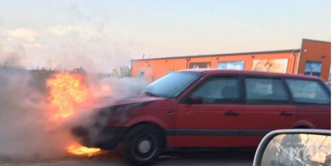 Семейство на косъм от смъртта, колата им пламна в движение в Поморие 