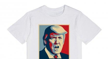 моторист преби кози крак мъж носил тениска лика тръмп